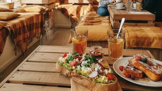 ambiance-restaurant-brunch-rennes Tartine gourmande et thé glacé fait maison dans une ambiance chaleureuse et réconfortante